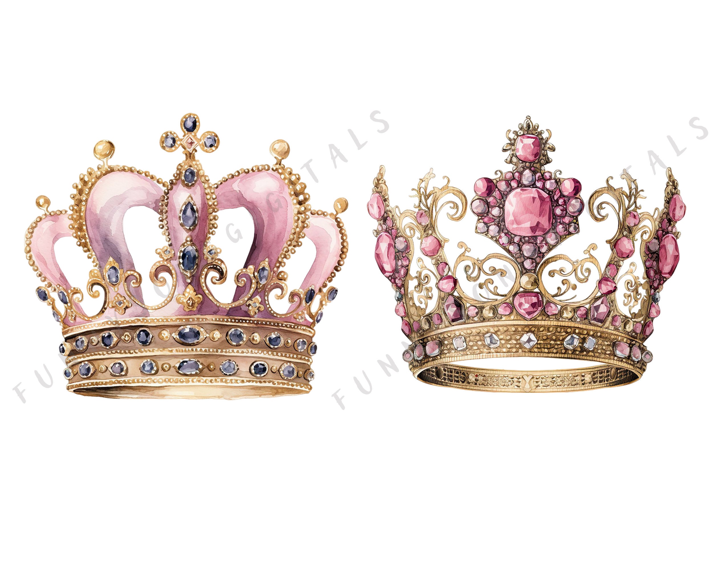 11 Watercolor Pink Crown Clipart Princess for Girls Tiara Clipart PNG ...