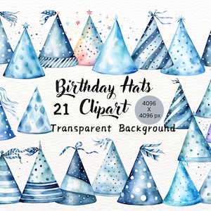 21 PNG Aquarell Partyhüte Clipart Geburtstag Partyhüte PNG bunte Partyhüte für Kinder Jungen Birthday Party decor Sofortiger download 018