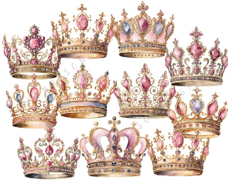 11 Watercolor Pink Crown Clipart Princess for Girls Tiara Clipart PNG ...