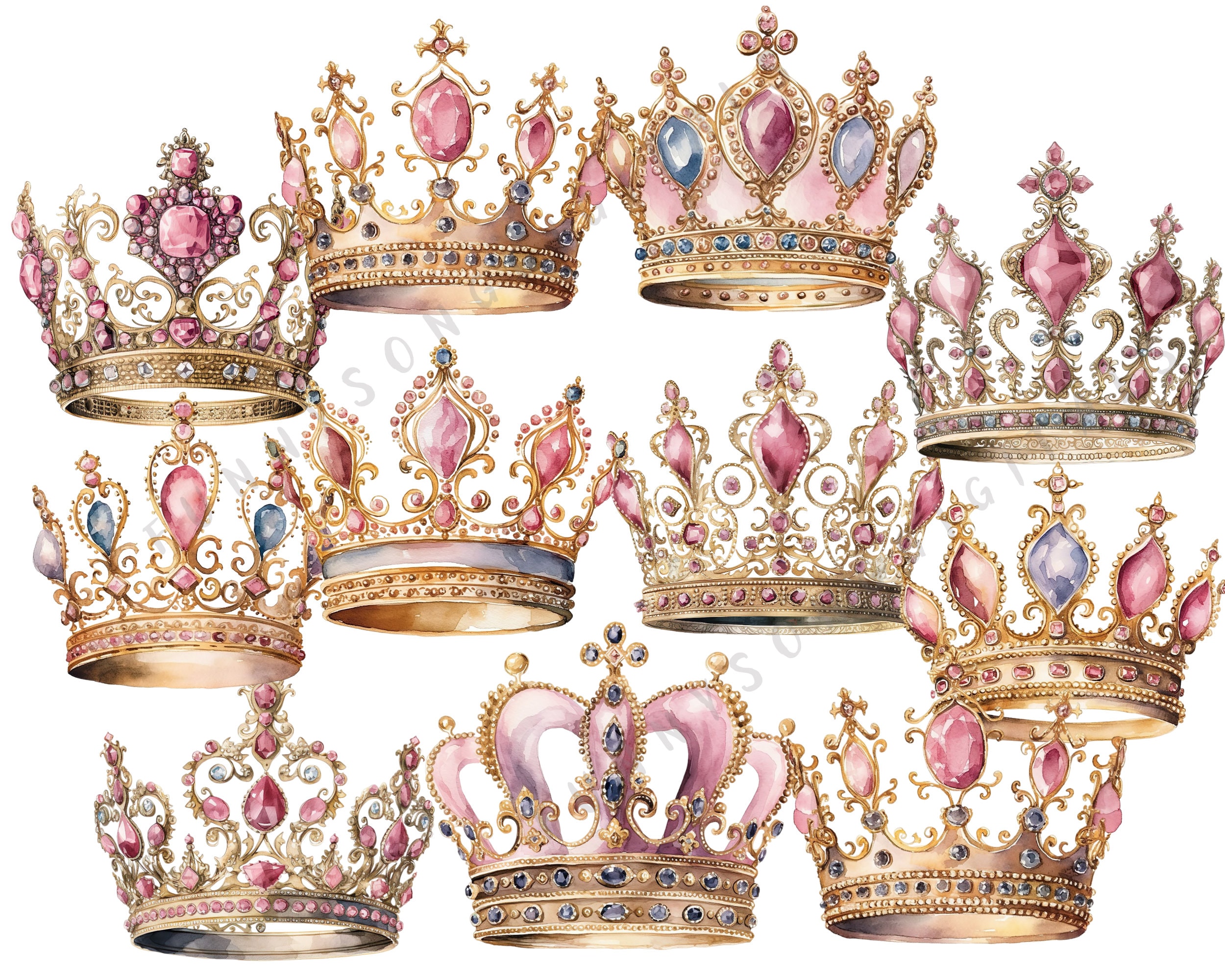 11 Watercolor Pink Crown Clipart Princess for Girls Tiara - Etsy