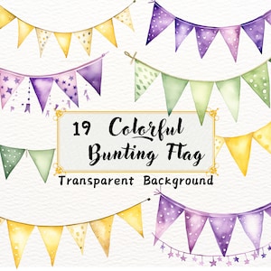 19 PNG Watercolor Colorful Bunting flag Clipart pastel banner triangle bunting flags PNG Birthday Invitations decor Birthday Banners PNG 019