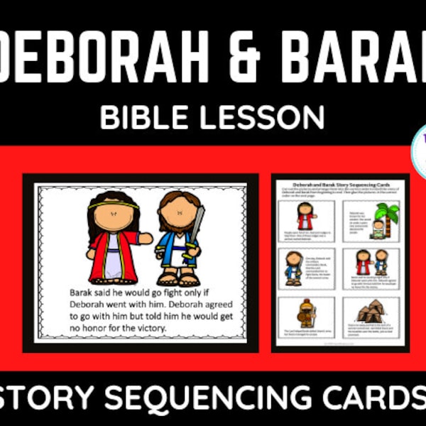 Deborah and Barak Bible Story Sequencing Cards for Sunday School Lessons, Preschool, Kindergarten, 1st Grade