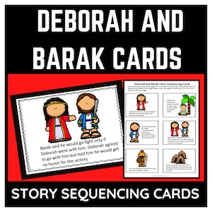 Deborah und Barak Bibelgeschichten-Reihenfolgekarten für Sonntagsschulunterricht, Vorschule, Kindergarten, 1.Klasse