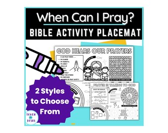 Bible Activity Placemat for Kids | Christian Printable Church Activity Sheet | Screen Free Restaurant Activity