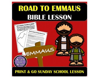 Puede incluir: Un plan de lección de la escuela dominical imprimible para niños sobre la historia bíblica del Camino a Emaús. La lección incluye un mapa del viaje, una hoja de trabajo e ilustraciones de dos discípulos caminando con Jesús.