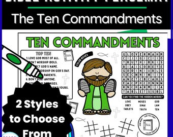 Ten Commandments Activity Placemat for Kids - Printable Bible Coloring Sheets - Sunday School Activities and Games