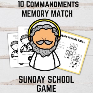 Jeu d'associations de souvenirs sur les dix commandements permettant aux enfants de l'école du dimanche de revoir les 10 commandements