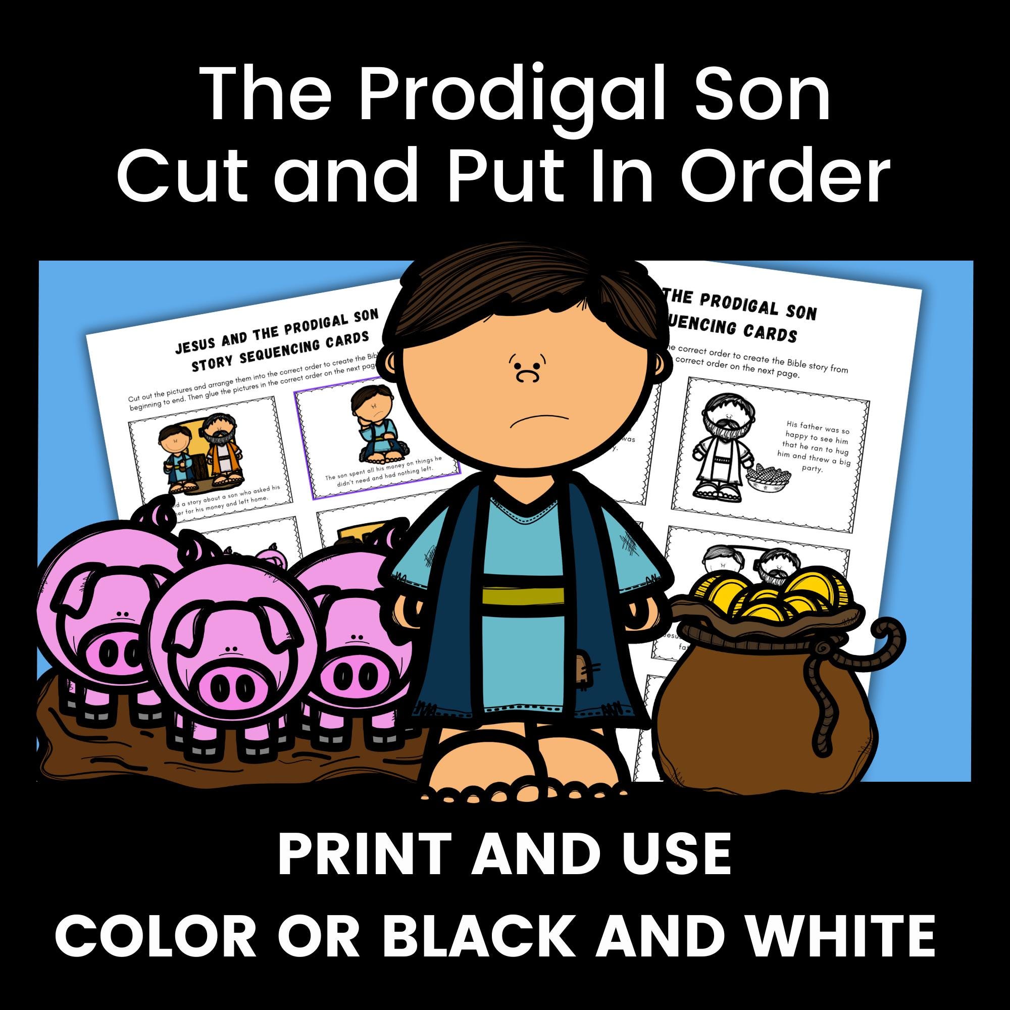 Jesus and the Prodigal Son Bible Story Sequencing Cards for Kids Sunday ...