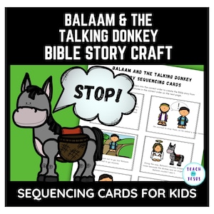Balaam and the Talking Donkey Bible Story Sequencing Cards for Sunday School Lessons, Preschool, Kindergarten, 1st Grade