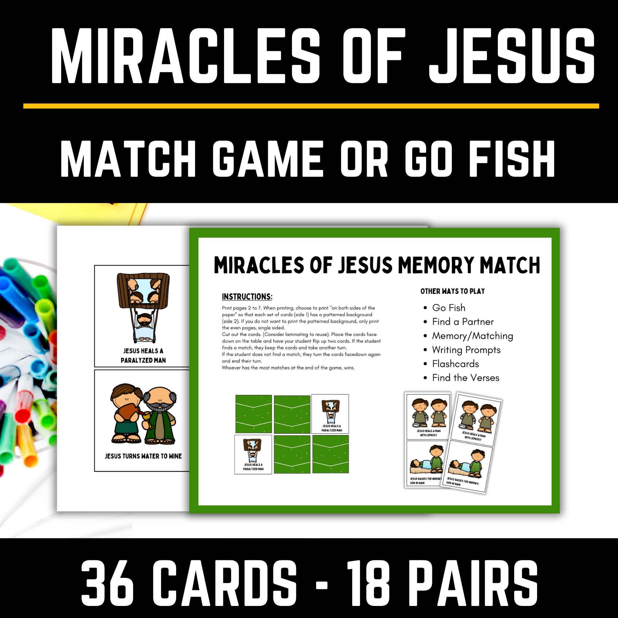 Miracles of Jesus Matching Card Game - Bible Story Lessons Activities ...