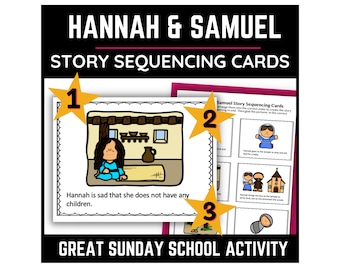 Hannah and Samuel Bible Story Sequencing Cards for Sunday School Lessons, Preschool, Kindergarten, 1st Grade