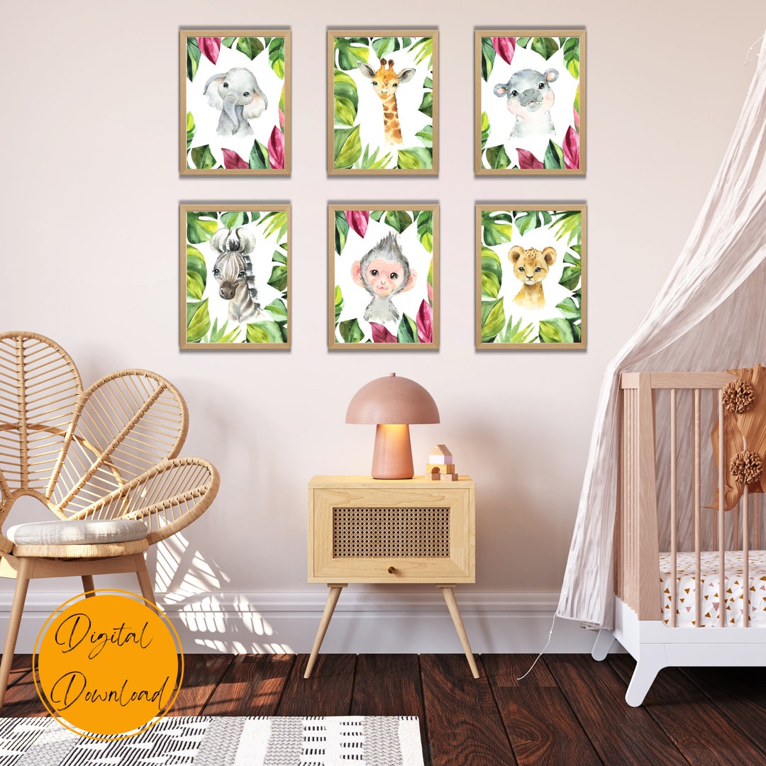 Safari Jungle Nursery Wall Art Gender Neutral Prints Set of 6 New Baby
