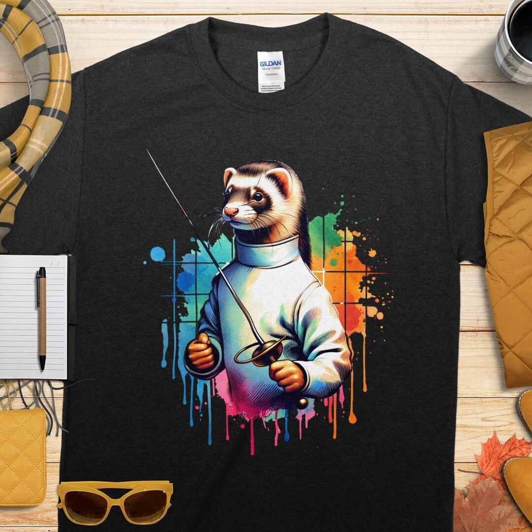 Fencing Ferret Tshirt Colorful Ferret Artist Graphic Tee, Creative