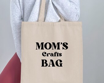 Mom's Crafts Bag, Black Tote for Crafting Supplies, Large Canvas Storage Tote, Durable Craft Organizer Bag, Gift for Crafty Mom