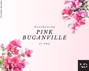 Watercolor Buganville Flowers Clipart, Watercolor PNG Bundle, Buganville Art, Pink Buganville, Summer And Spring Clipart, Commercial Use