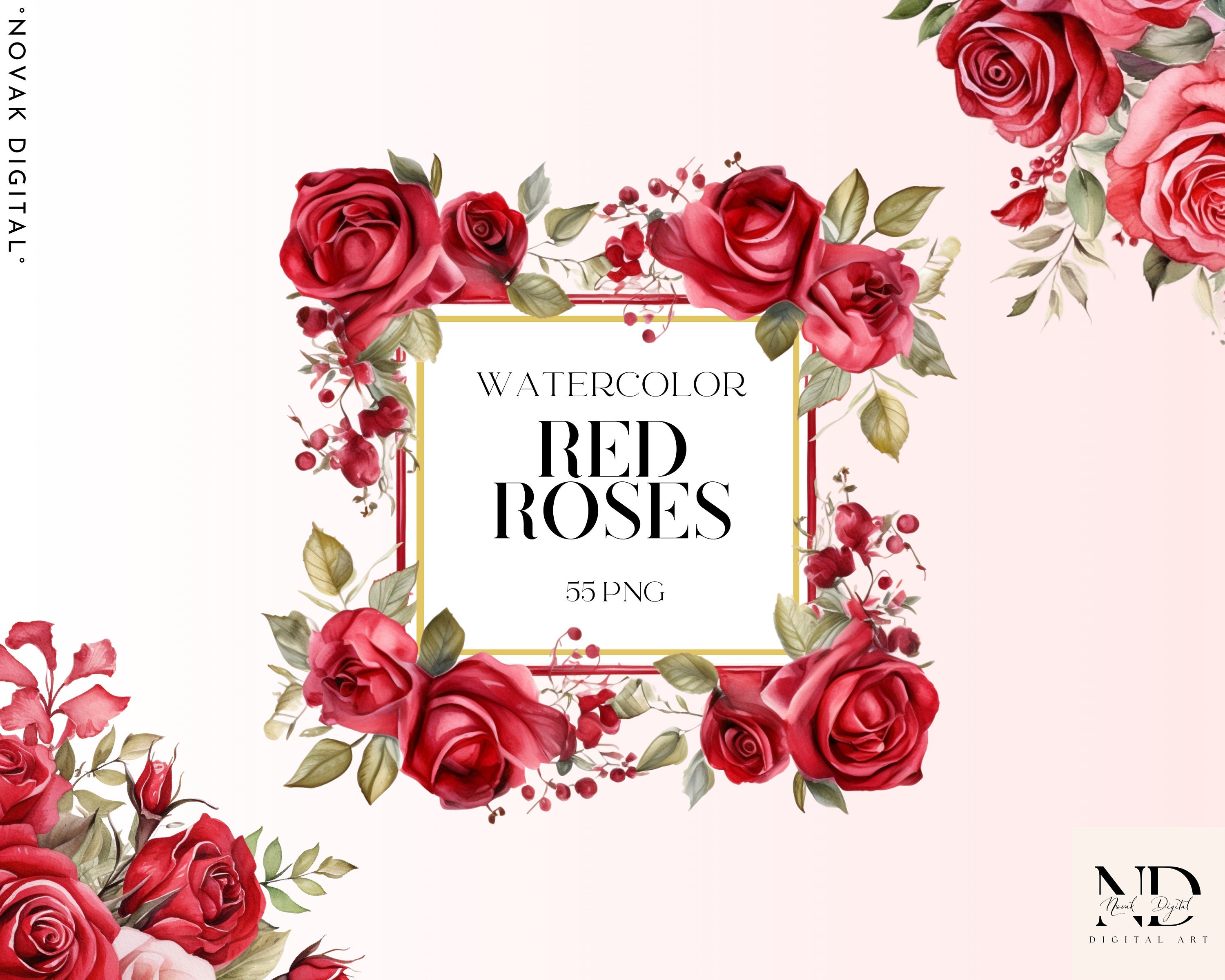 Aquarela Rosas Clipart PNG Conjunto de 55, Flores de Rosas Vermelhas, Coroas de Flores de Rosas Vermelhas, Cartão de Convite PNG, PNG Transparente, Uso Comercial