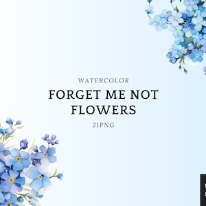 Aquarell Blumen Vergissmeinnicht Clipart PNG-Set von 21, blaue Blumen, Blumenkränze, Einladungskarten PNG, transparentes PNG, kommerzielle Nutzung