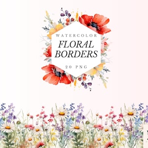 Aquarel bloemenranden Clipart PNG - 20 aquarelranden decoratie voor DIY bruiloft uitnodigen aquarel decoraties - zonder achtergrond