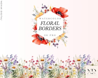 Watercolor Floral Borders Clipart – DIY Wedding Invitation Decorations (PNG)