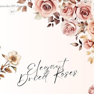 Dusty Séché Rose Floral Clipart ensemble de 50 PNG Roses Clipart Dusty Rose Floral Clipart Aquarelle Clipart Mariage Clipart Aquarelle Roses