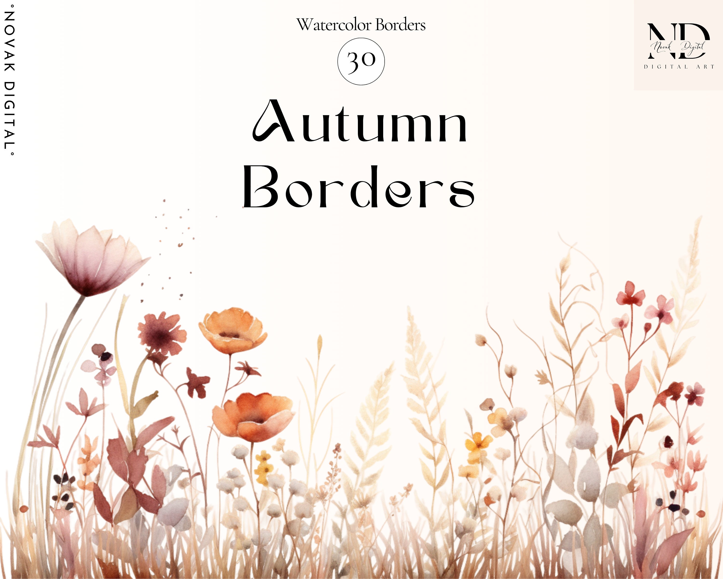 Watercolor Fall Borders - DIY Elements - Wild Floral Clipart - Dried Flower Clipart - Watercolor Clipart - Premade Borders - Fall Decoration