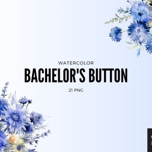 Acuarela Botón de Licenciatura Clipart PNG Conjunto de 21, Flores Azules, Coronas de Flores, Tarjetas de Invitación PNG, PNG Transparente, Uso Comercial