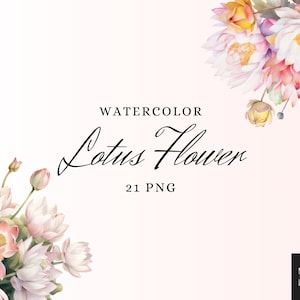 Aquarell Lotus Blume Clipart PNG Set von 21, Lotus Blumen Blumenstrauß PNG, digitale Illustration, ohne Hintergrund, Hochzeit Elemente