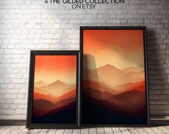 Morning Sunrise Mountain Print, Colored, Mountain Landscape Print, 2 Piece Wall Art, Mountains Wall Art, Mountain Sunrise Photo Decor