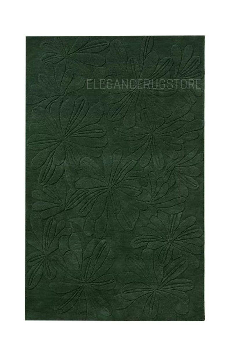 Carved Floral Green Hand-tufted Area Rug, Soft Wool Rug for Bedroom ...