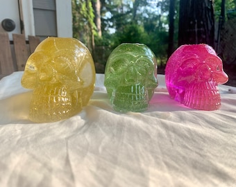 Light up skull, skull art, skull resin