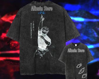 Camiseta lavada con estampado de anime vintage unisex, camiseta de algodón, ropa urbana de hip hop, camiseta manga