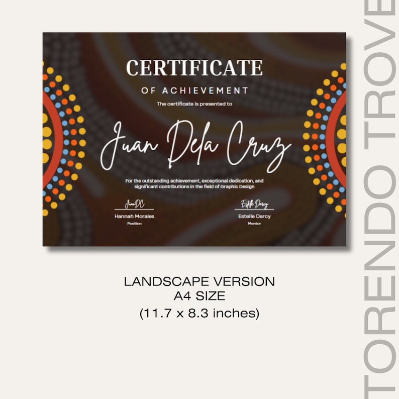 Aboriginal Certificate Template V2, Canva File Editable, 2in1, Landscape, Portrait, A4