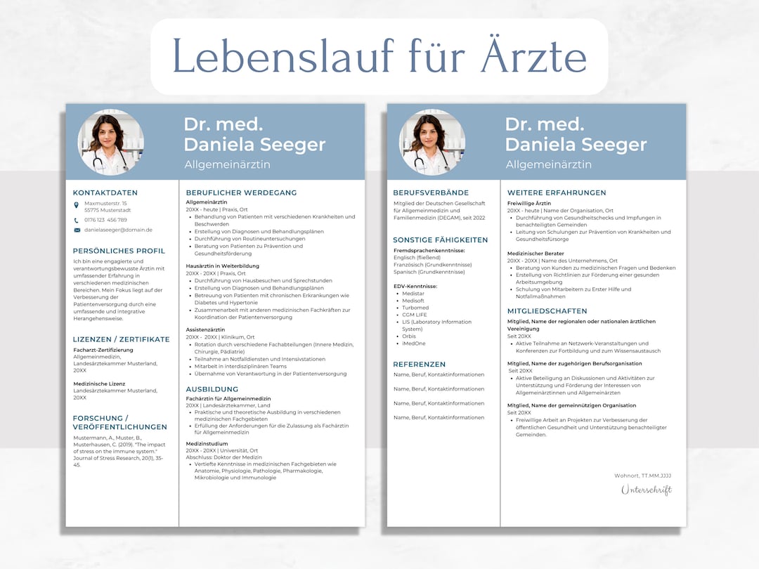 Lebenslauf Arzt Professionelle Bewerbungsvorlagen Für Ärzte Etsy