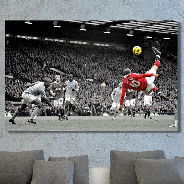 Wayne Rooney Ready to Hang Canvas Wall Art , Art Print , Poster, Football Poster, bicycle kick,room decoration Home Decoration ,Gift for Men