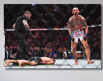 Max Holloway KO of Justin Gaethje UFC Wall Art Ready to Hang , Max Holloway Poster , Max Holloway Canvas , Gym Wall Decor, Fitness Wall Art