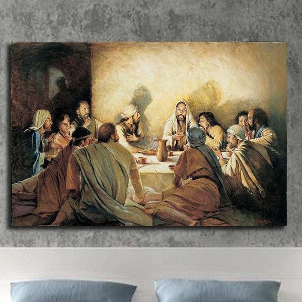 Het laatste avondmaal schilderij, laatste avondmaal canvas kunst aan de muur, poster, kunst print, christelijke muur kunst Jezus foto ingelijst decor cadeau, klaar om op te hangen