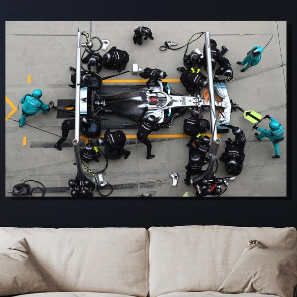 Lewis Hamilton Pit Stop Canvas Wall Art, Lewis Hamilton Poster, Mercedes-AMG F1 Canvas, Grand Prix Poster, Racing Car Wall Art, Gift For Men