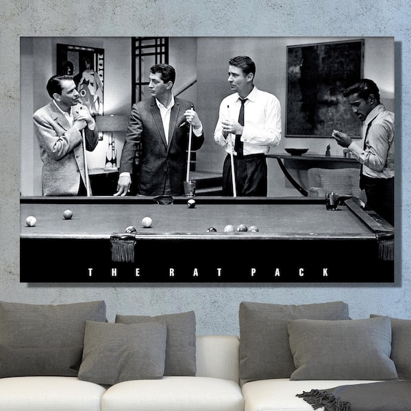 The Rat Pack Canvas Playing Pool Canvas Wall Art, Frank Sinatra, Dean Martin, Sammy Davis Jr , Peter Lawford Poster,The Rat Pack Painting