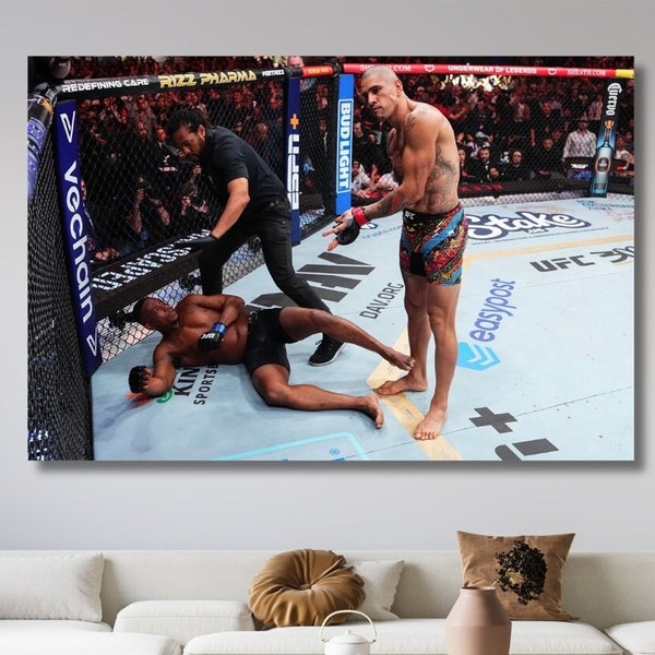 Alex Pereira after knocking out Jamahal Hill at UFC 300 Canvas Wall Art / Poster / Art Print  UFC300  / Ready to Hang / Fitness Wall Art