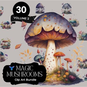 Pacote de clipart de cogumelos mágicos em aquarela Volume 2