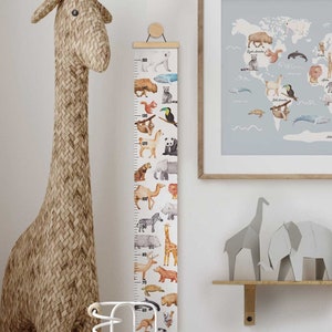 Metro per bambini, Misuratore a barra, Adesivo per grafico di crescita con animali, Regalo per battesimo, Regalo di compleanno, Regalo di nascita per neonati, Acquerello
