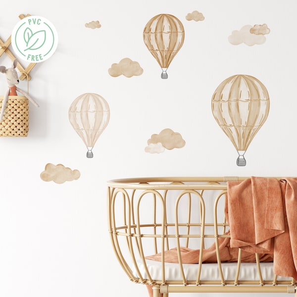 Hete luchtballon muur sticker, aquarel sticker, kinderkamer muur decor, genderneutrale slaapkamer, speelkamer, kinderkamer| Verwijderbare lijm |PVC-vrij