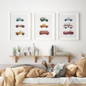Stampe per camerette di bambini con auto e veicoli, Arte per camerette di bambini, Decorazioni per camerette di bambini, Camerette per neonati, Stampe per camerette con auto, Stampe per veicoli, Parete galleria per bambini