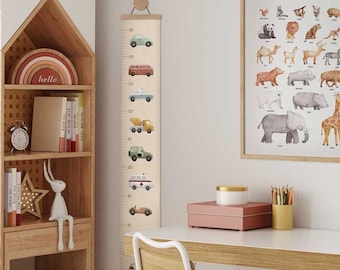 Tabella di crescita per bambini, Auto e veicoli per ragazzi, Barra di misurazione per ragazzi, Decorazione per la cameretta dei ragazzi, Regalo per neonati, Adesivo per tabella di crescita, Acquerello