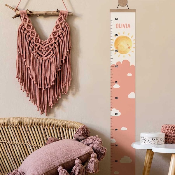 Personalisierte Messlatte für Kinder, Wolke und Sonne, Messlatte für Kinder, Kinderzimmer Dekor Boho Dekor Spielzimmer Dekor
