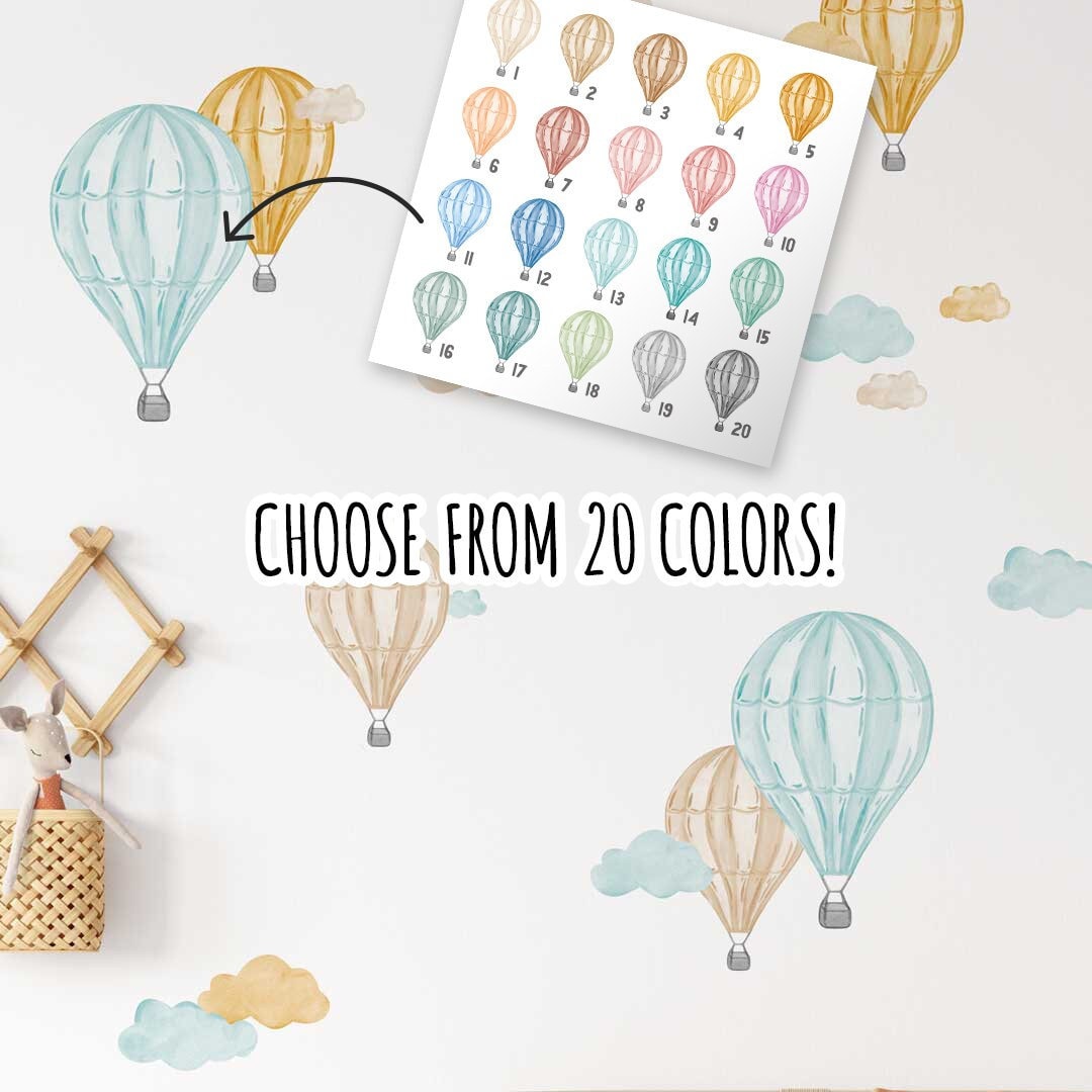 Hot Air Balloon Wall Sticker, Watercolor Decal, Nursery Wall Decor, Hot air balloon Bedroom, Playroom, Kidsroom|Removable Adhesive |PVC-free