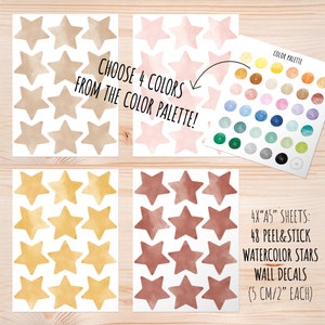 Adesivi murali stelle acquerellate, adesivi murali stelle di colore PERSONALIZZATO per bambini, decorazioni murali per la cameretta dei bambini, adesivi per bambini, sala giochi per la camera dei bambini