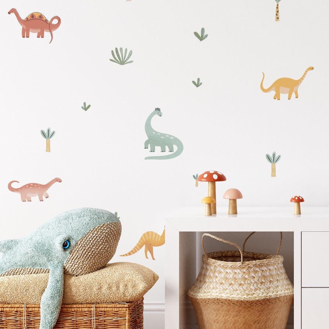 Watercolor Dinosaur Wall Decals - 6 Piece Removable Vinyl Stickers For Kids Rooms