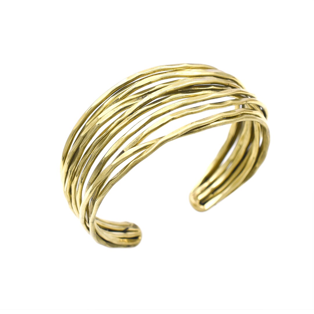 Layered Brass Gold Plated Cuff Bracelet Statement Piece Etsy