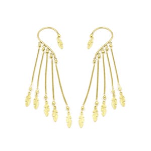 Beautiful Golden Beads Ear Cuff Climber Handmade Brass Metal Jewelry Leaf Style Long Chain Drop Earring Wholesale Bulk Supplies ONK-10